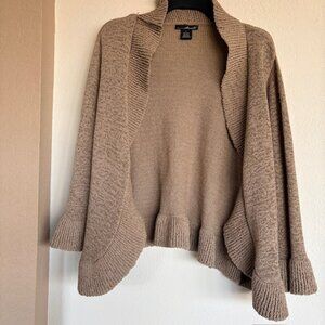 Willi Smith Open Front Cardigan Sweater Drape Ruffle Lapel Collar Taupe Large